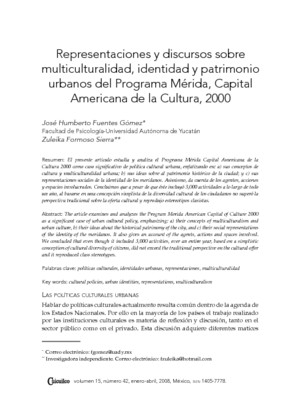 Representaciones y discursos sobre multiculturalidad, identidad y patrimonio urbanos del Programa Mérida, Capital Americana de la Cultura, 2000