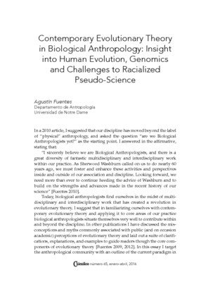Contemporary Evolutionary Theory in Biological Anthropology: Insight into Human Evolution, Genomics, and Challenges to Racialized Pseudo-Science