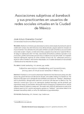 Asociaciones subjetivas al bareback y sus practicantes en usuarios de redes sociales virtuales en la Ciudad de México