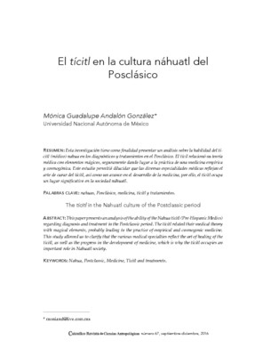 El tícitl en la cultura náhuatl del Posclásico