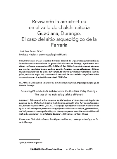 Revisando la arquitectura chalchihuiteña en el valle de Guadiana, Durango. El caso del sitio arqueológico de la Ferrería