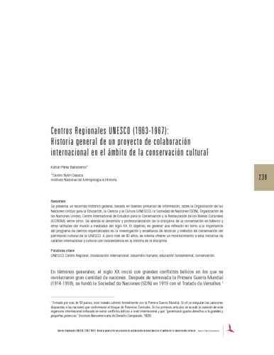 Centros Regionales UNESCO (1963-1967): Historia general de un proyecto de colaboración internacional en el ámbito de la conserva