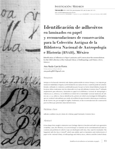 Identificación de adhesivos en laminados en papel y recomendaciones de conservación para la Colección Antigua de la Biblioteca Nacional de Antropología e Historia (BNAH), México