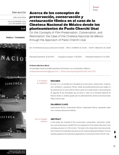 Acerca de los conceptos de preservación, conservación y restauración fílmica en el caso de la Cineteca Nacional de México desde los planteamientos de Paolo Cherchi Usai