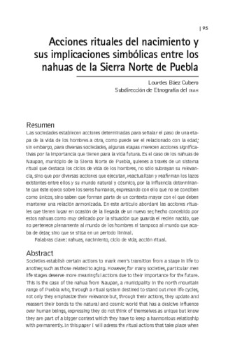 Acciones rituales del nacimiento y sus implicaciones simbólicas entre los nahuas de la Sierra Norte de Puebla