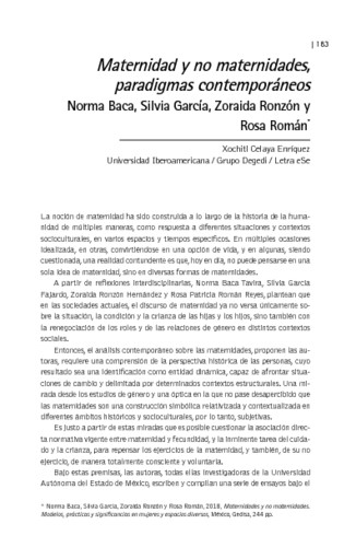 Maternidad y no maternidades, paradigmas contemporáneos Norma Baca, Silvia García, Zoraida Ronzón y Rosa Román