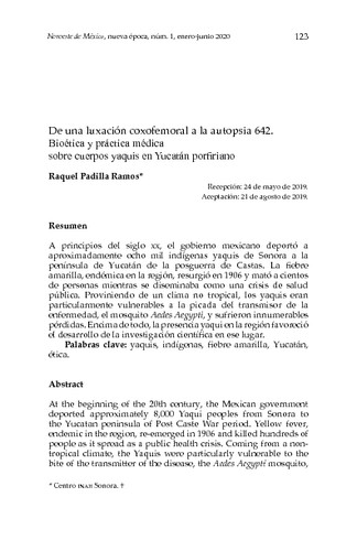 De una luxación coxofemoral a la autopsia 642. Bioética y práctica médica sobre cuerpos yaquis en Yucatán porfiriano