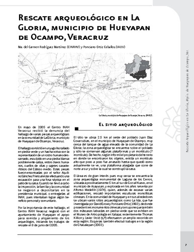 Rescate arqueológico en La Gloria, municipio de Hueyapan de Ocampo, Veracruz
