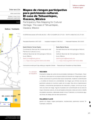 Mapeo de riesgos participativo para patrimonio cultural. El caso de Tehuantepec, Oaxaca, México