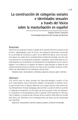 La construcción de categorías sociales e identidades sexuales a través del léxico sobre la masturbación en español