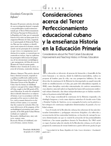 Consideraciones acerca del Tercer Perfeccionamiento educacional cubano y la enseñanza Historia en la Educación Primaria