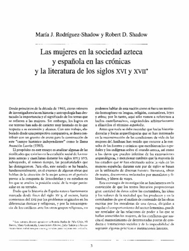 Las mujeres en la sociedad azteca y española en las crónicas y la literatura de los siglos XVI y XVII