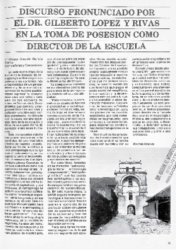 Discurso pronunciado por el Dr. Gilberto López y Rivas en la toma de posesión como director de la escuela