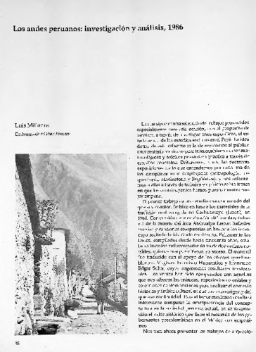 Los andes peruanos: investigación y análisis, 1986