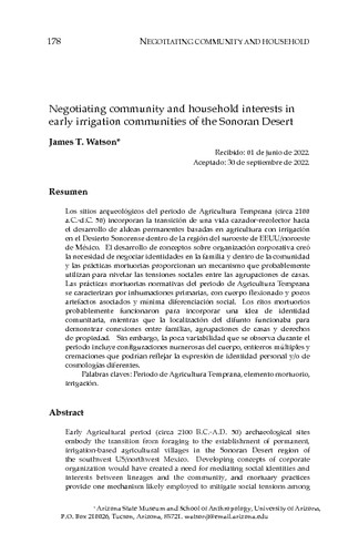Negotiating community and household interests in early irrigation communities of the Sonoran Desert