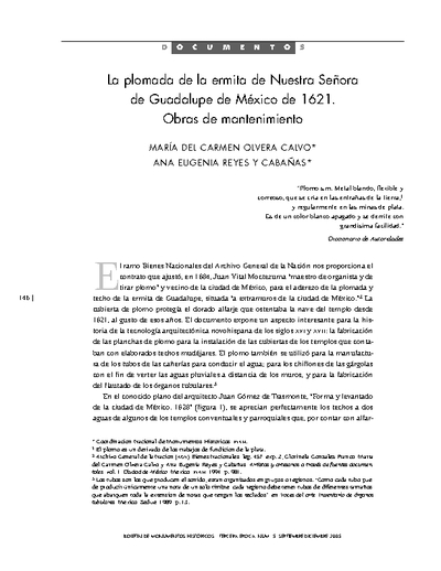 La plomada de la ermita de Nuestra Señora de Guadalupe de México de 1621. Obras de mantenimiento