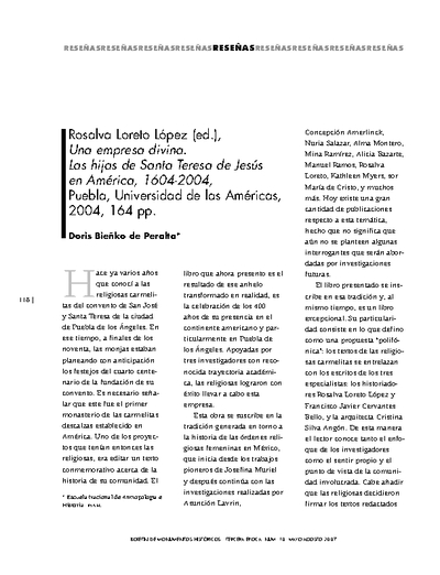 Rosalva Loreto López (ed.), Una empresa divina. Las hijas de Santa Teresa de Jesús en América, 1604-2004, Puebla, Universidad de las Américas, 2004, 164 pp.