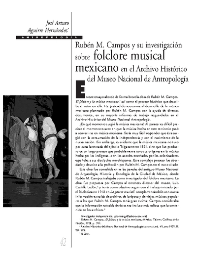 Rubén M. Campos y su investigación sobre folclore musical mexicano en el Archivo Histórico del Museo Nacional de Antropología