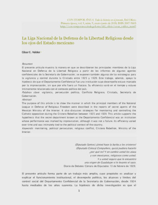 La Liga Nacional de la Defensa de la Libertad Religiosa desde los ojos del Estado mexicano