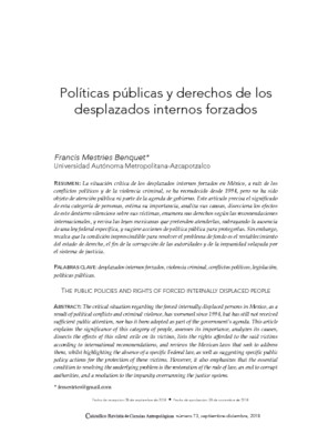 Políticas públicas y derechos de los desplazados internos forzados