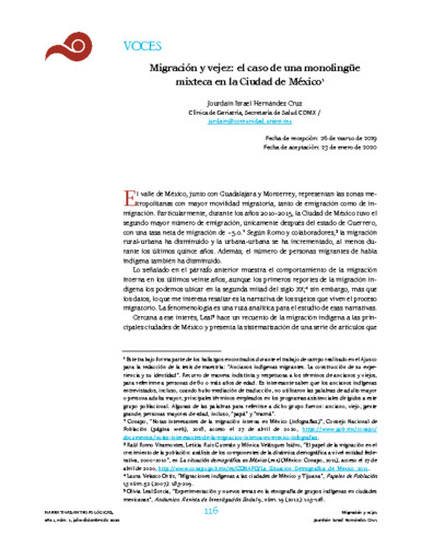 Migración y vejez: el caso de una monolingüe mixteca en la Ciudad de México