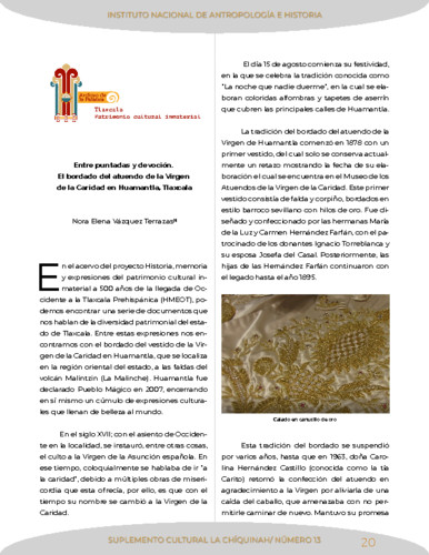 Entre puntadas y devoción. El bordado del atuendo de la Virgen de la Caridad en Huamantla, Tlaxcala