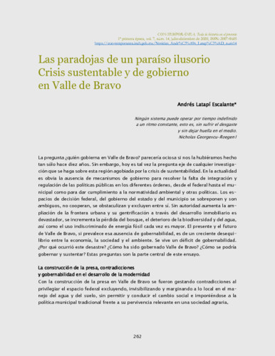 Las paradojas de un paraíso ilusorio. Crisis sustentable y de gobierno en Valle de Bravo