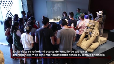 Niños tenek y nahuas de SLP visitan exposición Golfo Mosaico Ancestral, en el Museo Nacional de Antropología