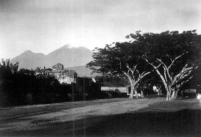 Edificio en ruinas en camino rural