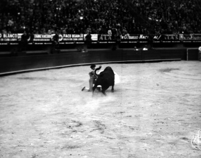 Carranza toreando de rodillas durante corrida en la palza El Toreo