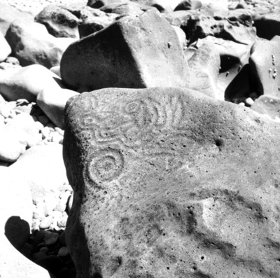 Petroglifo con espirales y ondas, reprografía