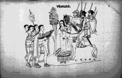 Lámina 2 del Lienzo de Tlaxcala, recibimiento de españoles por parte de indígenas