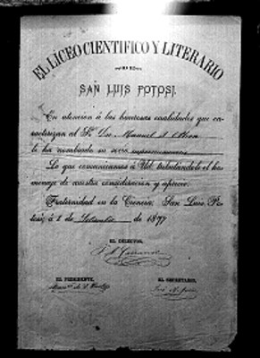 Nombramineto del Liceo Científico Literario a Manuel J. Othon como miembro numerario