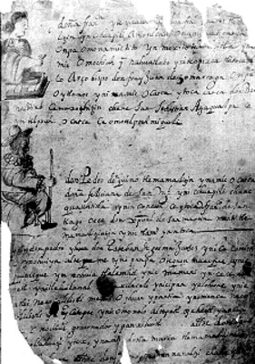Manuscrito en náhuatl y nombres de origen castellanos