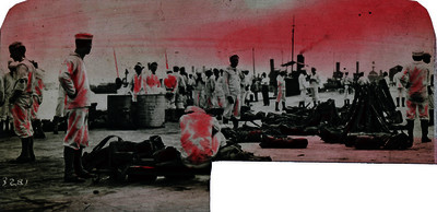 Marinos norteamericanos en campamento instalado en el Puerto de Veracruz