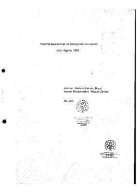 Reporte de prácticas de campo (servicio social): julio - agosto 1984