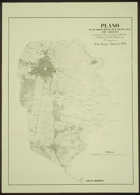 Plano de los canales que hay en el sur del Valle de México