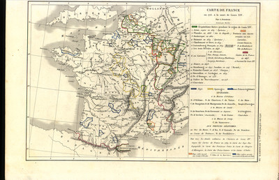 Carte de France en 1715, à la mort de Louis XIV