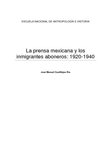 La prensa mexicana y los inmigrantes aboneros: 1920 - 1940