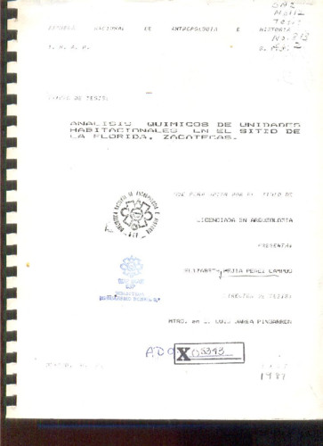 Análisis químicos de unidades habitacionales en el sitio de la Florida, Zacatecas