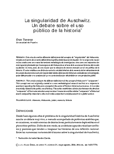 La singularidad de Auschwitz. Un debate sobre el uso público de la historia.