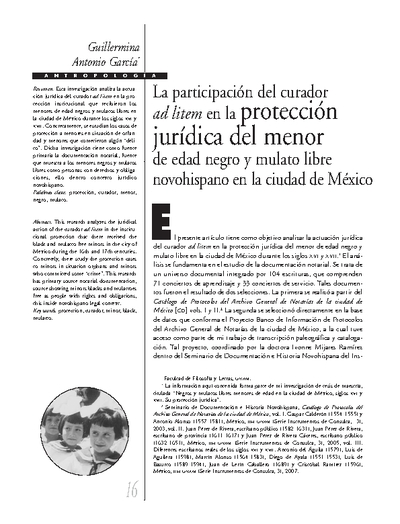 La participación del curador <em>ad litem</em> en la protección jurídica del menor de edad negro y mulato libre novohispano en la ciudad de México