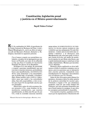 Constitución, legislación penal y justicia en el México posrevolucionario