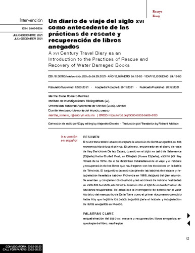 Un diario de viaje del siglo XVI como antecedente de las prácticas de rescate y recuperación de libros anegados