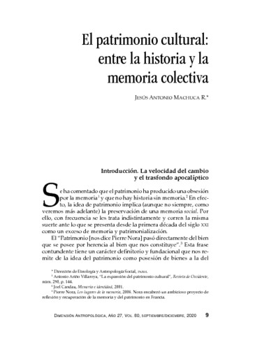El patrimonio cultural: entre la historia y la memoria colectiva