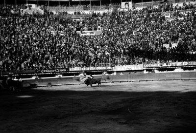 Alberto Balderas torean por alto durante una corrida en El Toreo