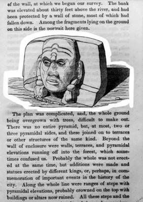 Ilustración de una cabeza antropomorfa, reprografía bibliográfica
