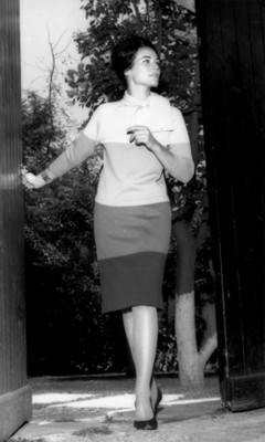 Mujer luce vestido combinado, retrato