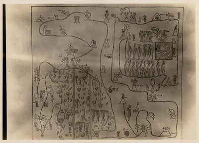 Llegada, derrota y expulsión de los mexicas en Chapultepec, reprografía del Mapa de Sigüenza