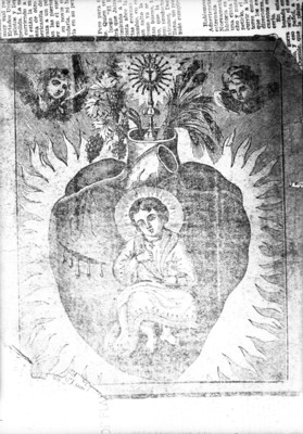 Corazón con motivos religiosos, pintura, reprografía